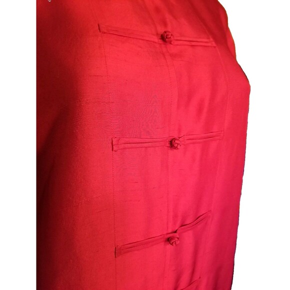 Vintage Clio 100% Silk Womens Red Asian Style Long Sleeve Blouse Sz Large    T56 - Picture 5 of 8